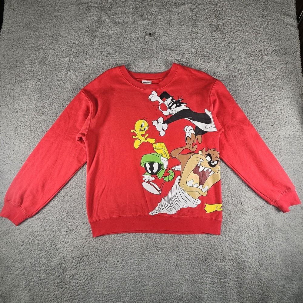 Looney Tunes Sweatshirt Junior M Red Double Sided All Over Print Retro Cartoon‎
